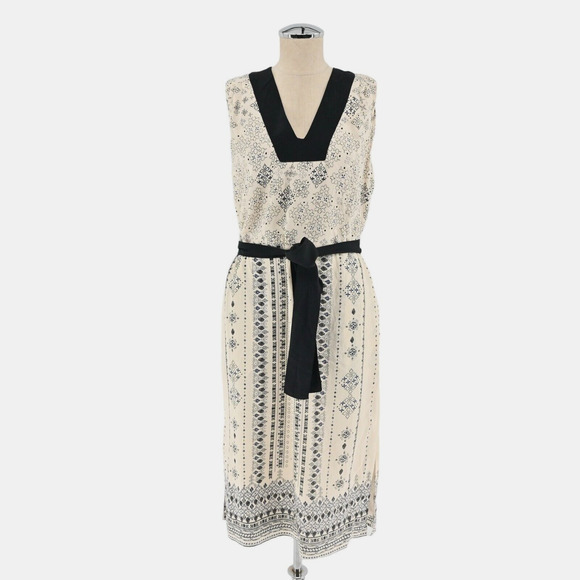 Anthropologie Womens Even Tide Shift Dress Size 4 HD IN PARIS Ivory Boho Print - Picture 1 of 12